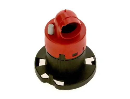 Luftbegrenzer von Bosch in kompaktem Design, mit einem roten oberem Teil und schwarzem Boden, geeignet für Anwendungen in Belüftungssystemen.